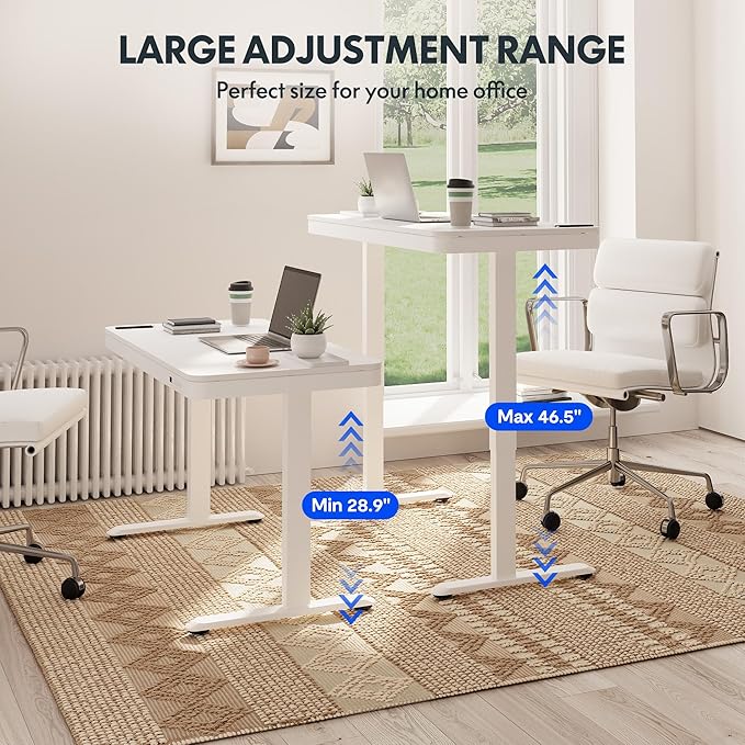 FLEXISPOT Comhar Electric Standing Desk with Drawers Charging USB A to C Port, Height Adjustable 48" Whole-Piece Home Office Computer Laptop Table with Storage (White Top + Frame)
