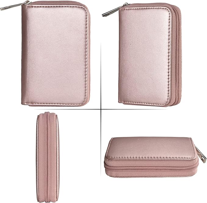 Easyoulife Genuine Leather Credit Card Holder Zipper Wallet With 26 Card Slots