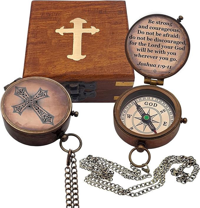 Baptism Gift Personalized Keepsake Compass Engraved Cross and Be Strong and Courageous, Confirmation Gift Ideas, Gift of Faith. Missionary