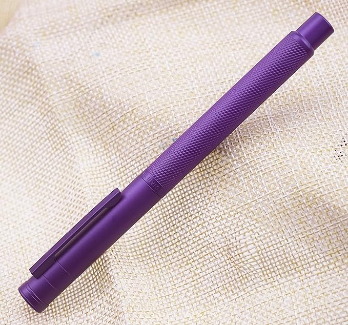 Asvine Purple Fude Pen, Bent Nib Fountain Pen Calligraphy (Fine to Broad) with Converter and Metal Pen Case Set