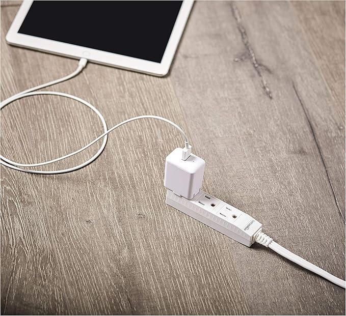 Amazon Basics Rectangular Indoor Extension Cord Power Strip, 3-Prong, Flat Plug, Grounded - 13 Amps, 1625 Watts, 125 VAC - 2-Pack, 6 ft, White