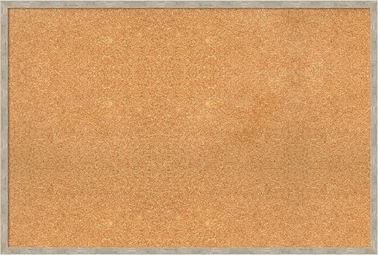 Amanti Art Natural Cork Board for Wall, 25x37 Vision Board with Silver Wood Frame, Large Corkboard Office Decor for Home Organization, Modern Contemporary Corkboard Pinboard to display items for home