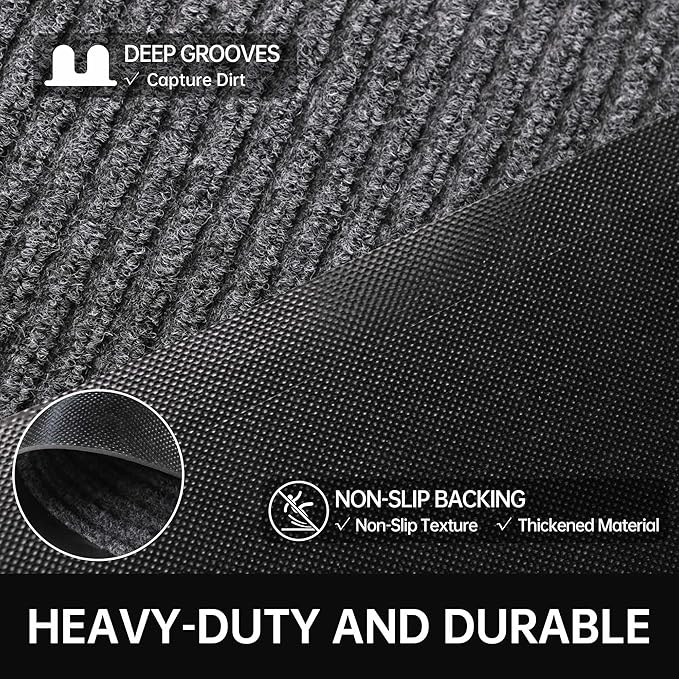 Front Door Mat, 3' x 6' Heavy Duty Indoor Outdoor Door Mat for Entryway, Commercial Door Mats Entrance, Low Profile Welcome Mats Non-Slip, Durable Rubber Backing Entry Mat for Patio, Home