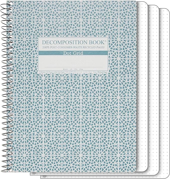 Decomposition Mosaic Dot Grid Spiral Notebook - 9.75 x 7.5 Journal with 144 Dot Grid Pages - 100% Recycled Paper - Notebooks for School Supplies, Home & Office - Made in USA